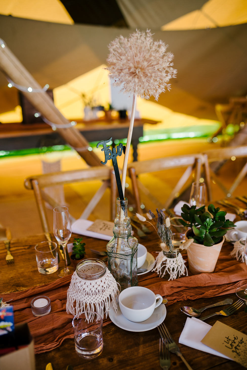 Dried Flower Table Centrepiece Decor Macrame Lincolnshire Woodland Wedding Aden Priest Photography