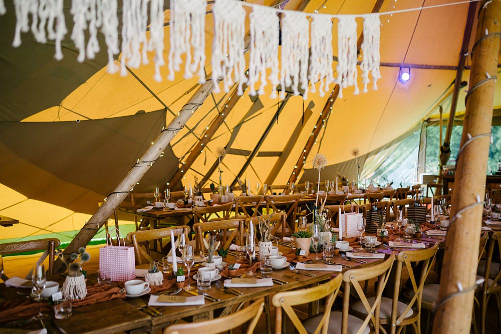 Tipi Reception Macrame Garland Lincolnshire Woodland Wedding Aden Priest Photography