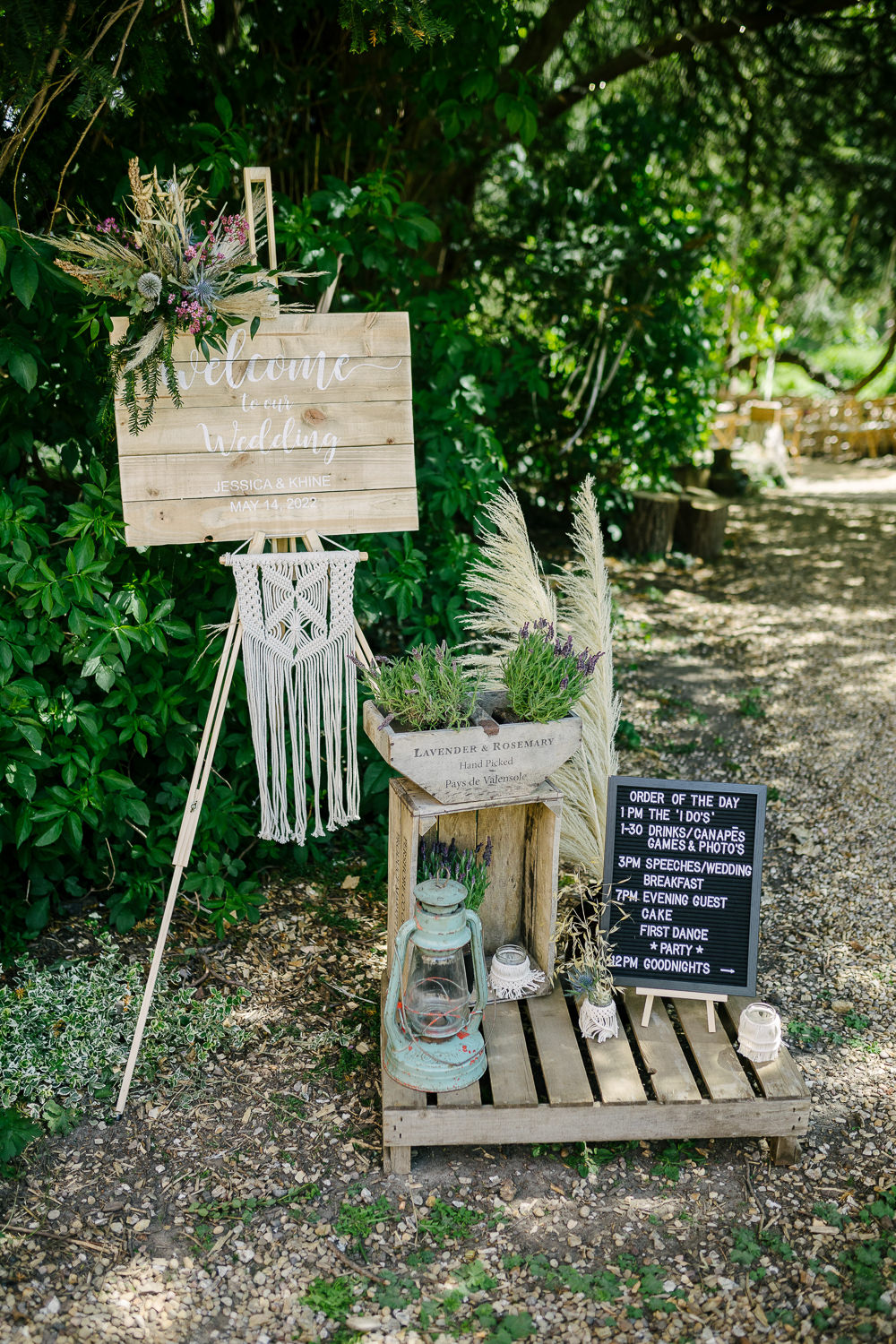 Sign Wooden Macrame Pampas Grass Lincolnshire Woodland Wedding Aden Priest Photography