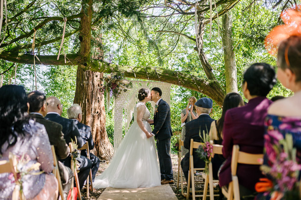 Macrame Ceremony Backdrop Lincolnshire Woodland Wedding Aden Priest Photography