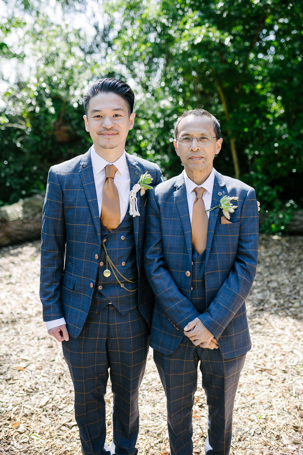Blue Check Suit Gold Tie Groom Lincolnshire Woodland Wedding Aden Priest Photography