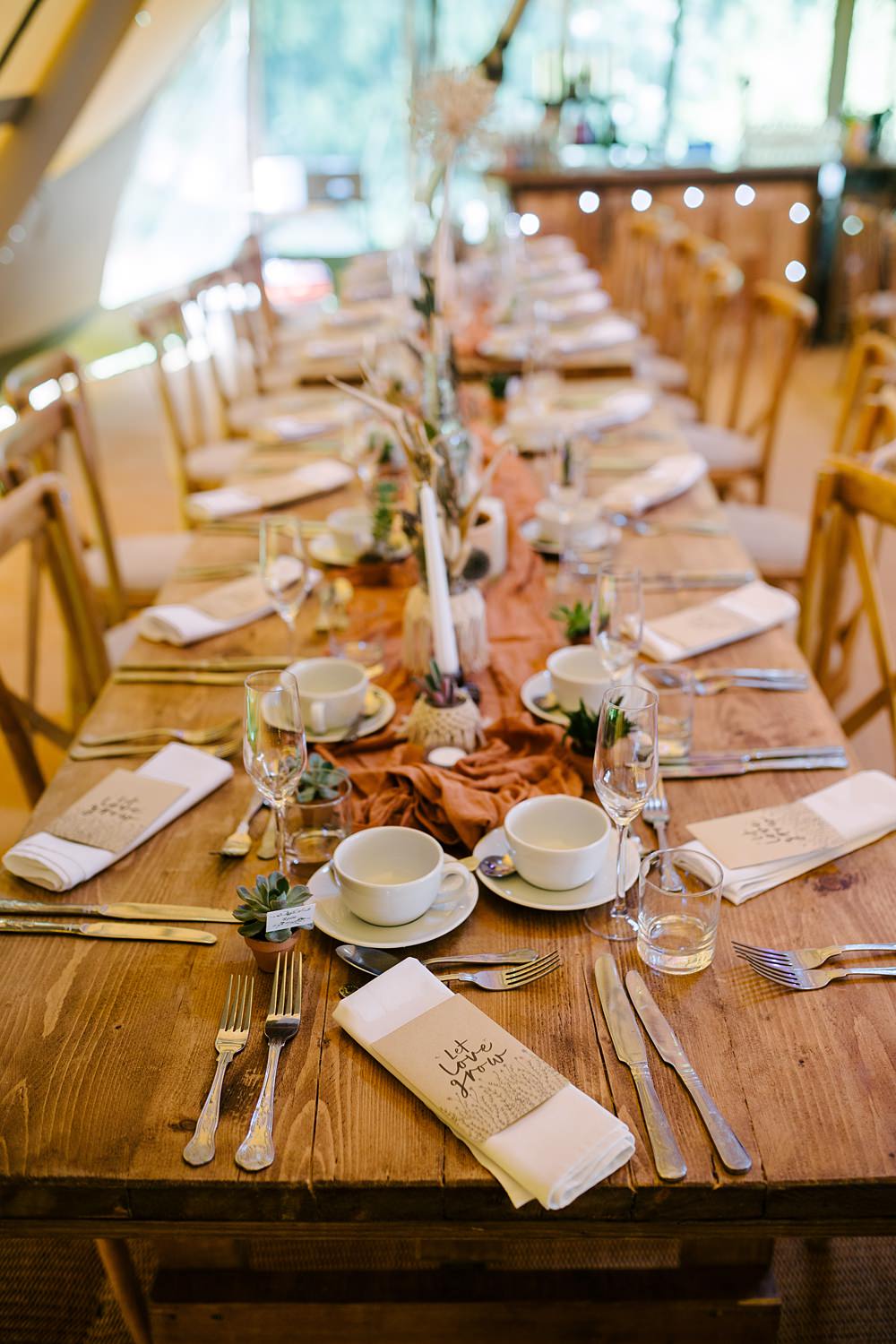 Long Wooden Table Decor Tipi Lincolnshire Woodland Wedding Aden Priest Photography
