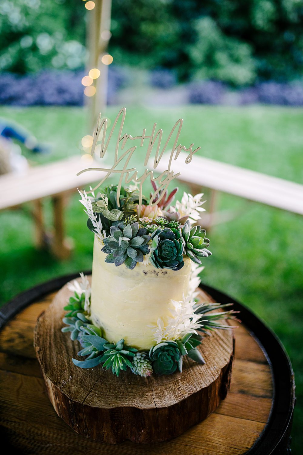 Semi Naked Cake Single Tier Succulent Laser Cut Topper Lincolnshire Woodland Wedding Aden Priest Photography
