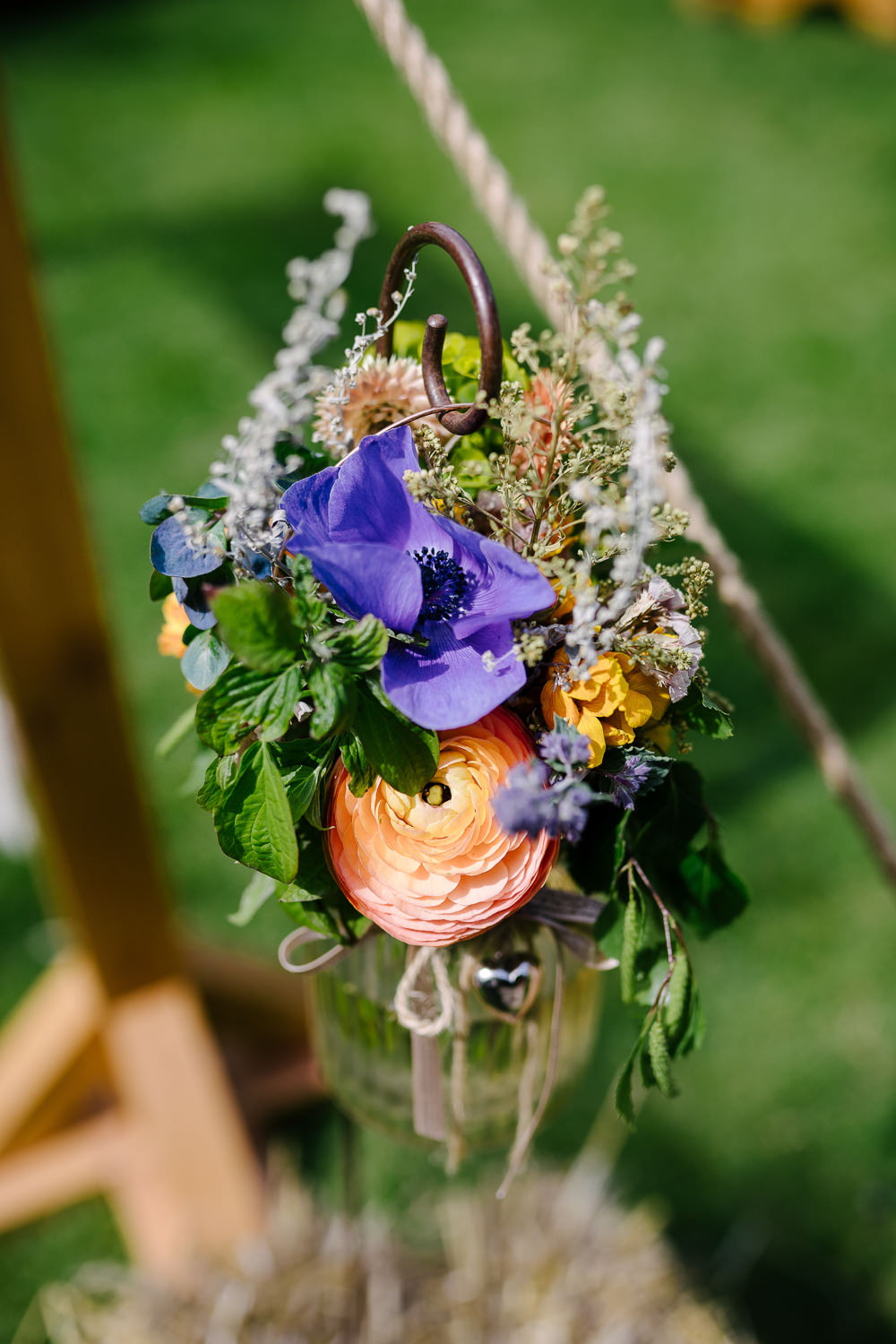Jar Flowers Ceremony Aisle Hanging Lincolnshire Woodland Wedding Aden Priest Photography