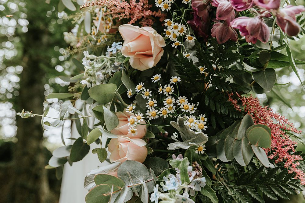 Flowers Pink Rose Daisy Wax Flower Low Hall The Lakes Wedding Maddie Farris Photography