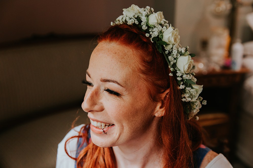 Bride Bridal Flower Crown Wavy Hair Down Low Hall The Lakes Wedding Maddie Farris Photography