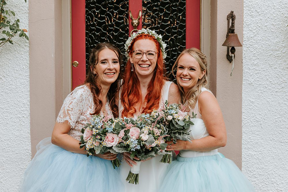Bridedmaids Blue Tutus Skirts Low Hall The Lakes Wedding Maddie Farris Photography