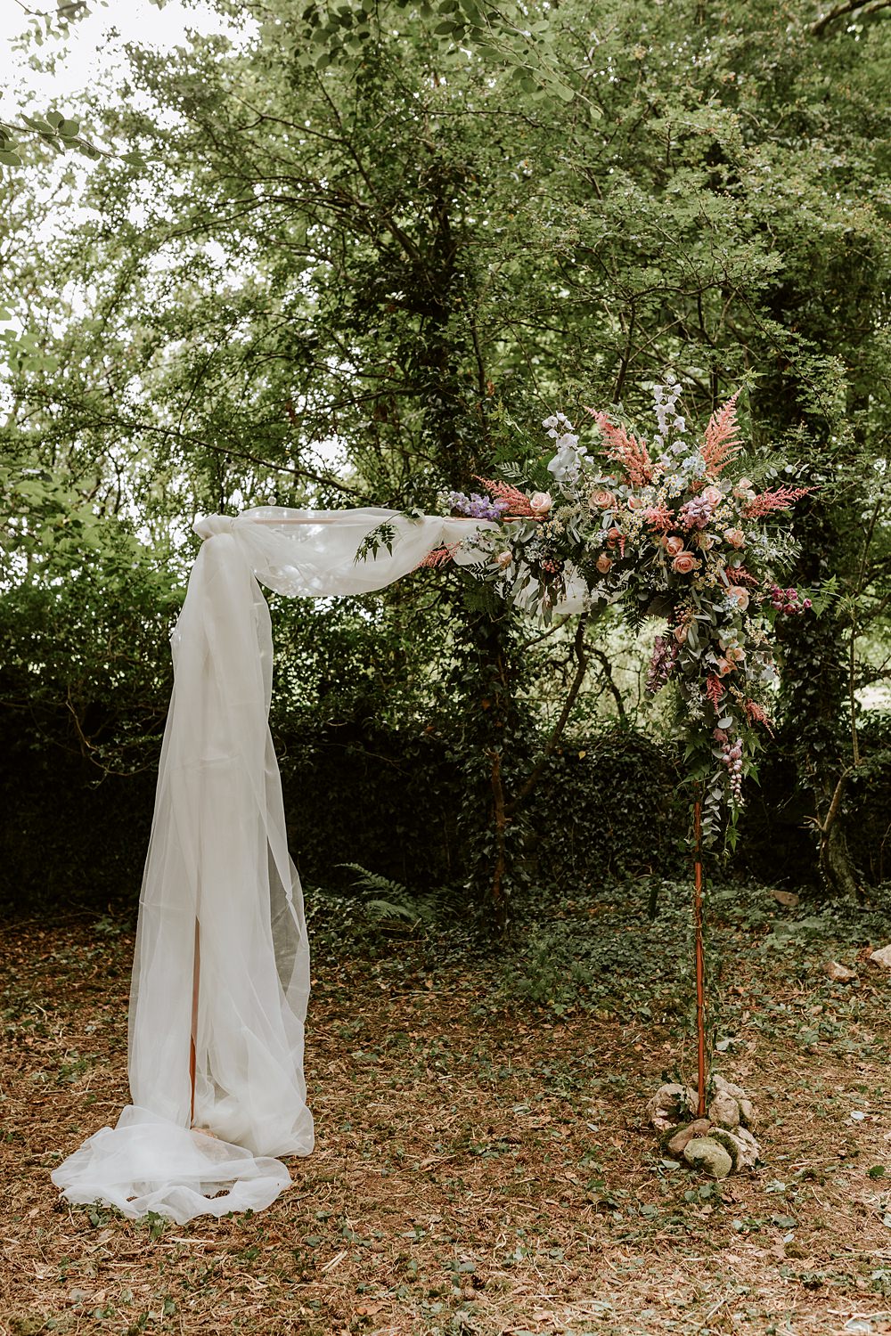 Pink Flower Arch Drapes Low Hall The Lakes Wedding Maddie Farris Photography