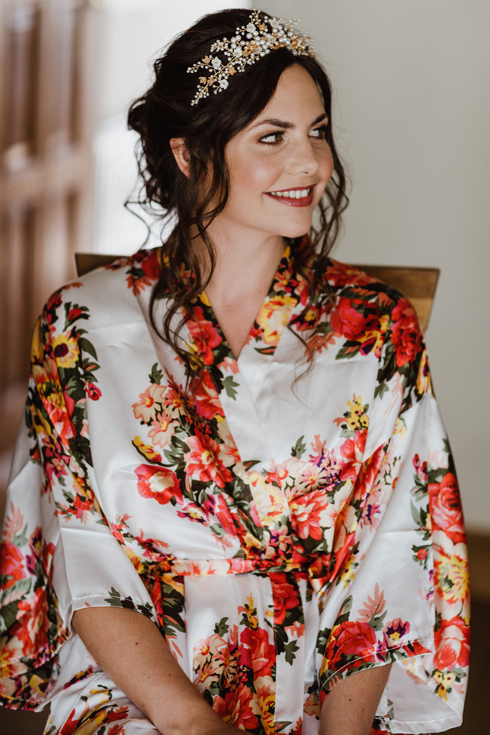 North Yorkshire Barn Wedding Photography34 Floral Bride Robe