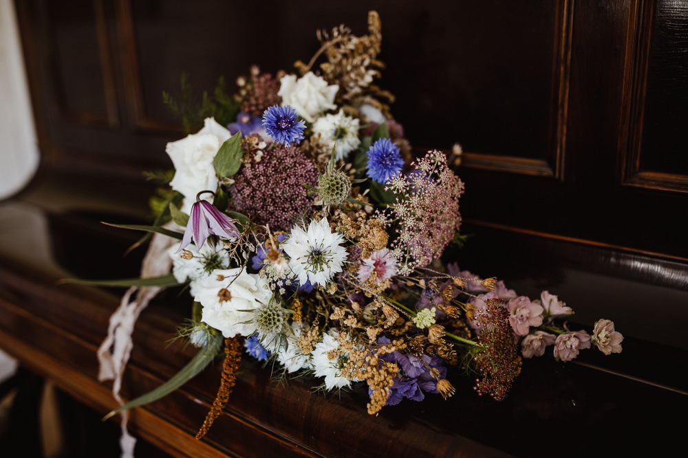 Bouquet Flowers Bride Bridal Nigella Cornflower Rose North Yorkshire Barn Wedding Photography34