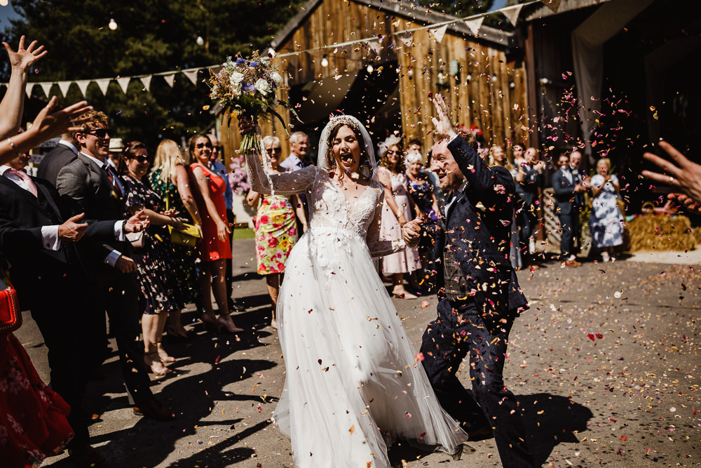 Confetti Throw North Yorkshire Barn Wedding Photography34