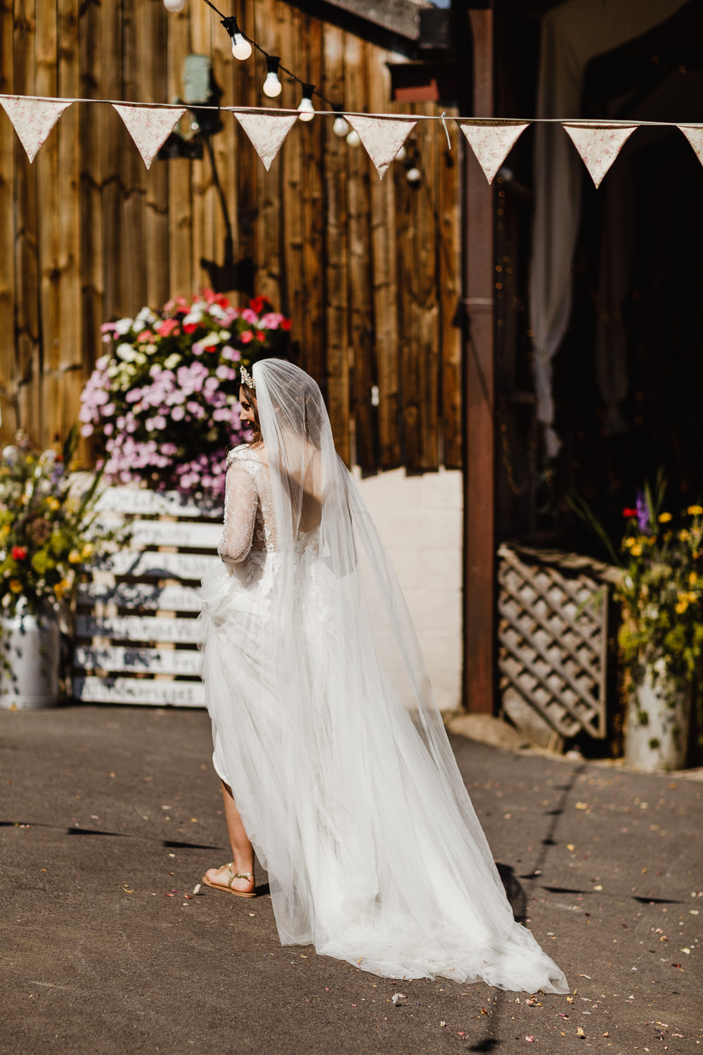 Dress Gown Bride Bridal Lace Long Sleeve Anna Kara Jude North Yorkshire Barn Wedding Photography34