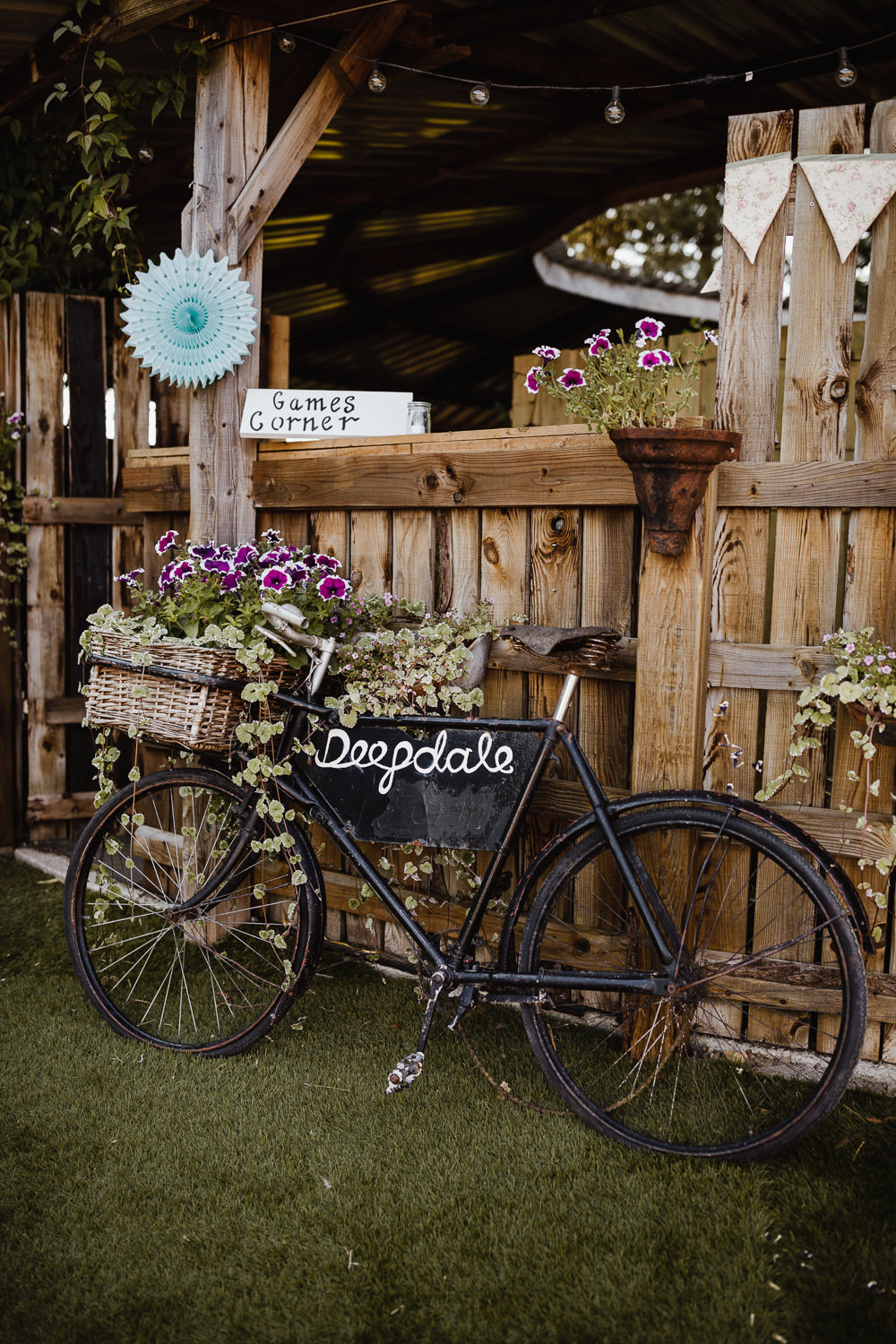Bicycle Flowers Basket Decor North Yorkshire Barn Wedding Photography34