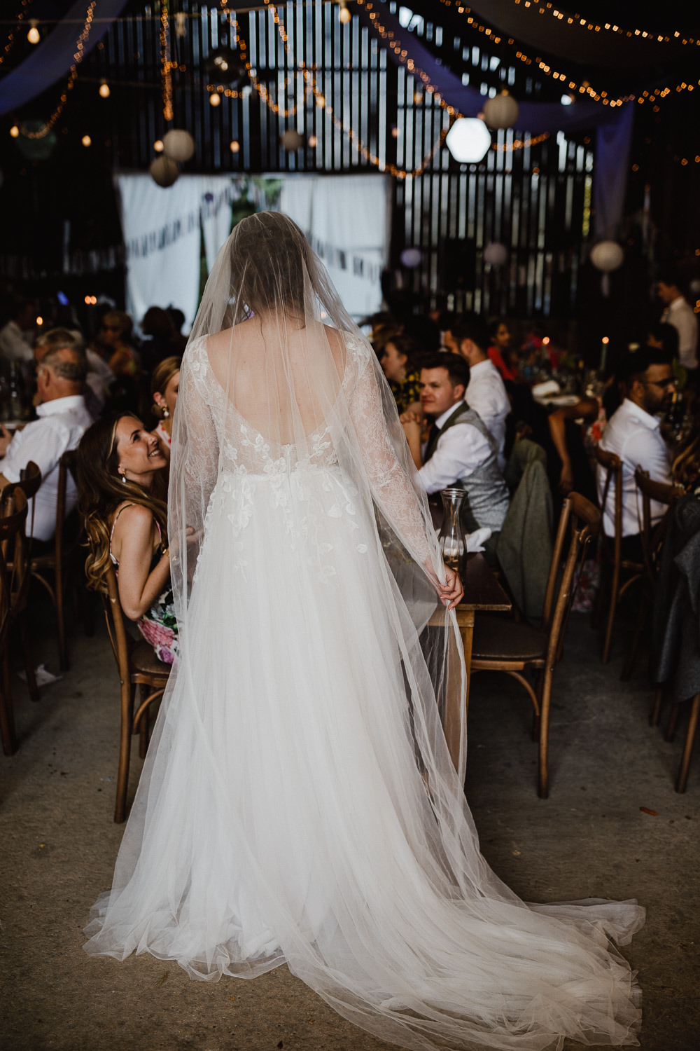 Dress Gown Bride Bridal Lace Long Sleeve Anna Kara Jude Veil North Yorkshire Barn Wedding Photography34