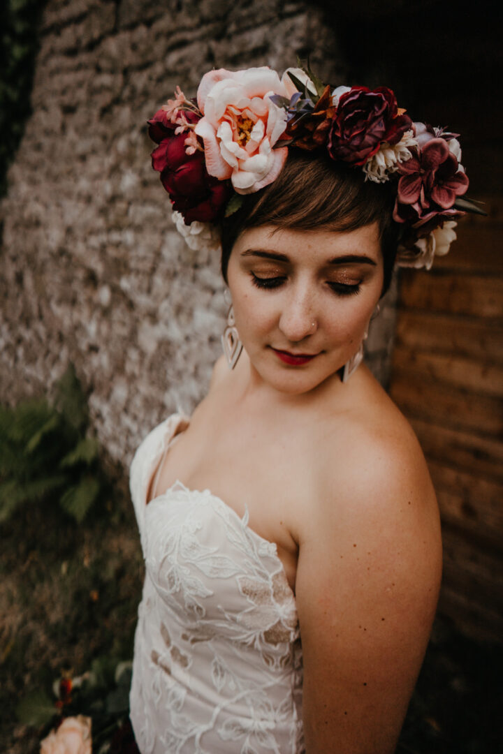 Short Hair Wedding Flower Crown Naomi Jane Photography
