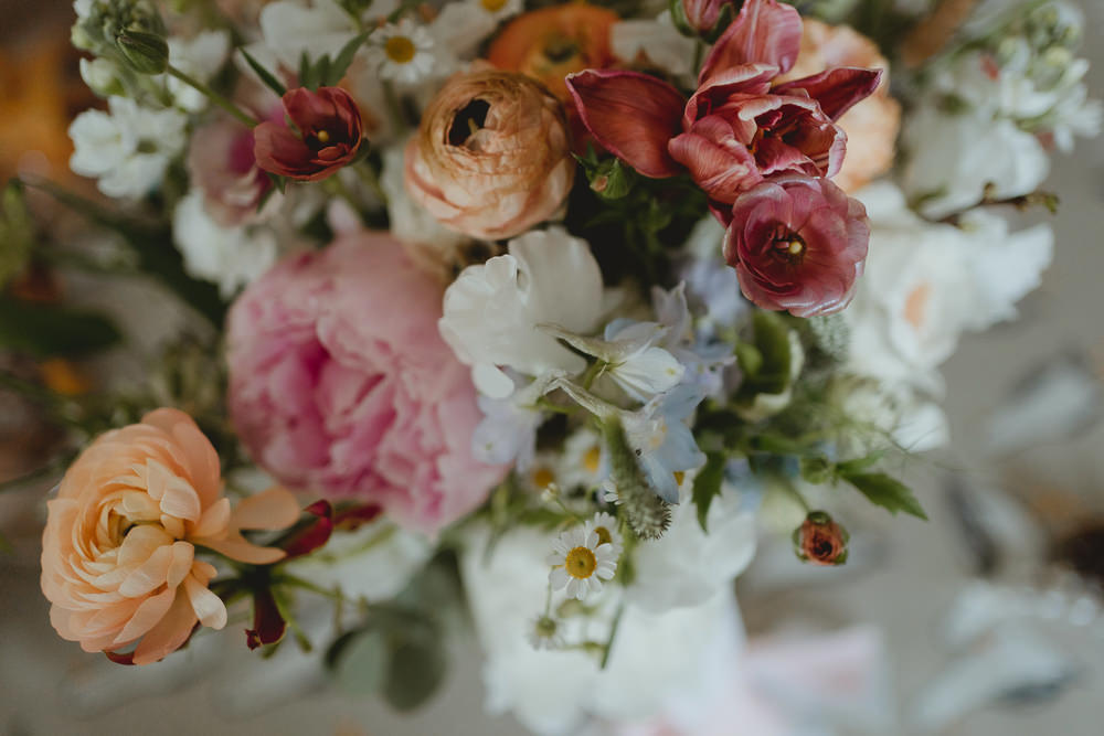 Bouquet Flowers Orange Pink Peony Tulip Daisy Grape Hyacinth Sweet Pea Ranunculus Spring Meadow Wedding Georgia Rachael