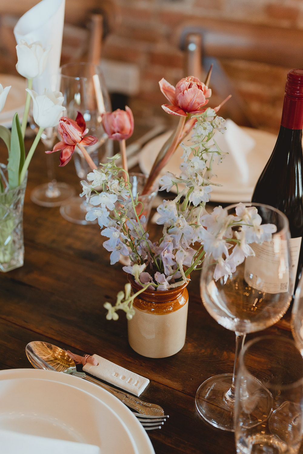 Flowers Bottles Table Tulip Spring Meadow Wedding Georgia Rachael