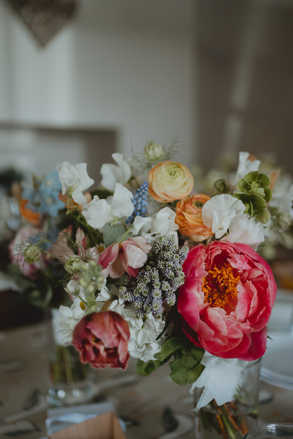 Bouquet Flowers Orange Pink Peony Tulip Daisy Grape Hyacinth Sweet Pea Ranunculus Spring Meadow Wedding Georgia Rachael