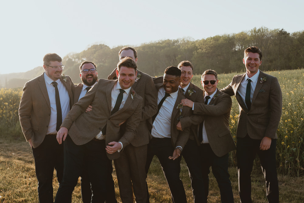 Groom Groomsmen Brown Tweed Suit Spring Meadow Wedding Georgia Rachael