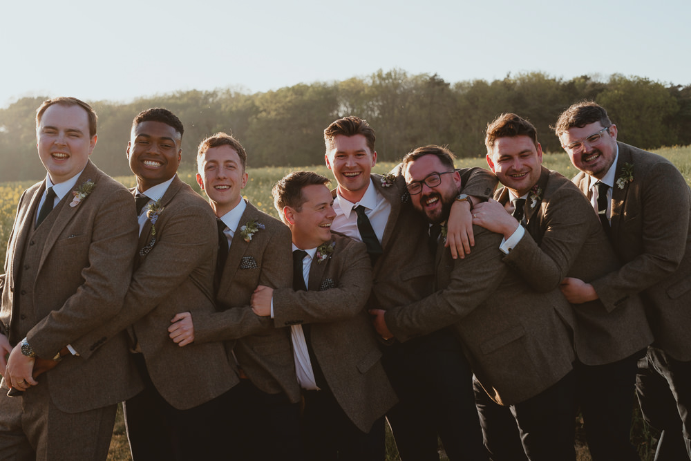 Groom Groomsmen Brown Tweed Suit Spring Meadow Wedding Georgia Rachael
