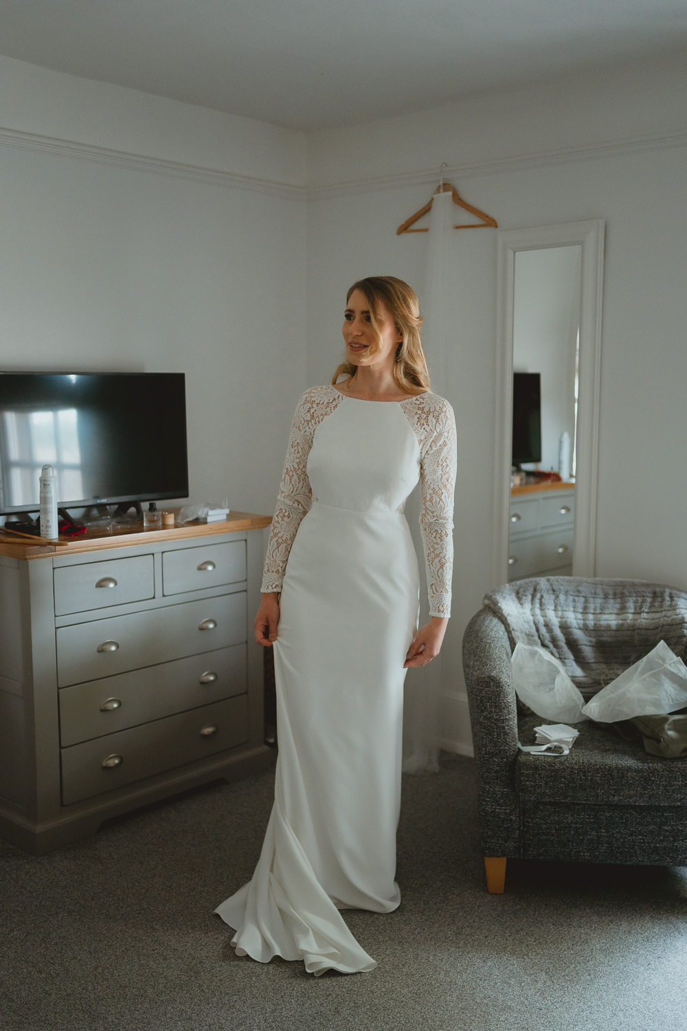 Dress Gown Bride Bridal Lace Long Sleeves Sleek Spring Meadow Wedding Georgia Rachael