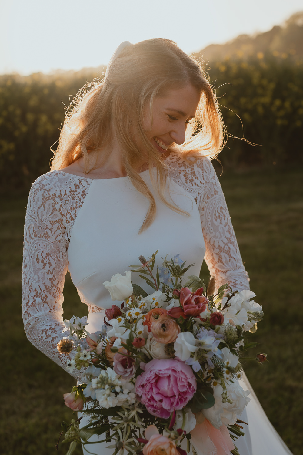 Bouquet Flowers Orange Pink Peony Tulip Daisy Grape Hyacinth Sweet Pea Ranunculus Spring Meadow Wedding Georgia Rachael