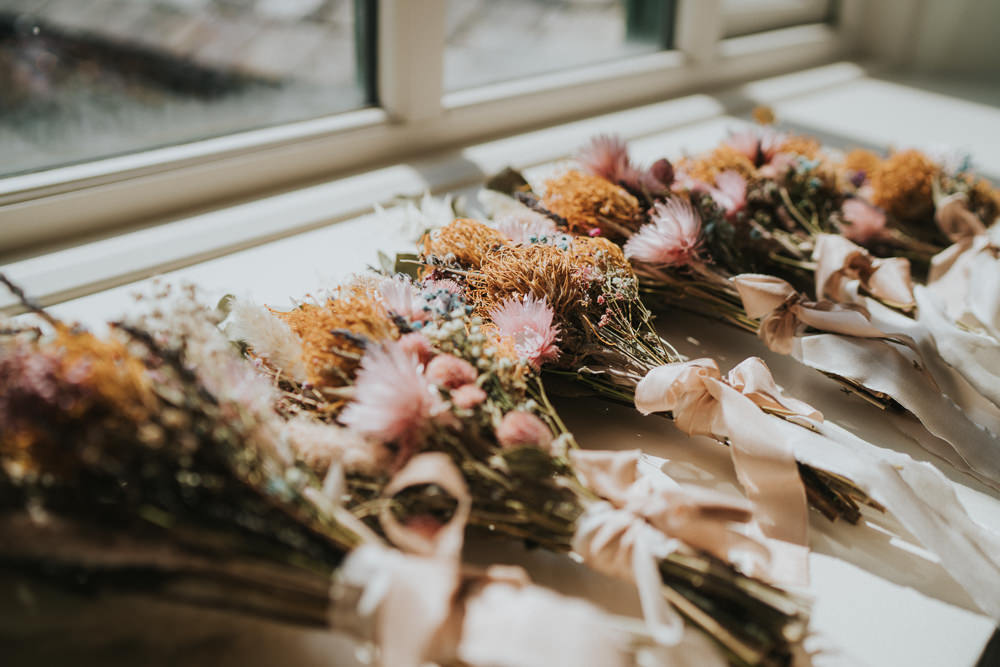 Dried Flower Bouquets Bride Bridesmaids Weekend Glamping Wedding Grace Elizabeth