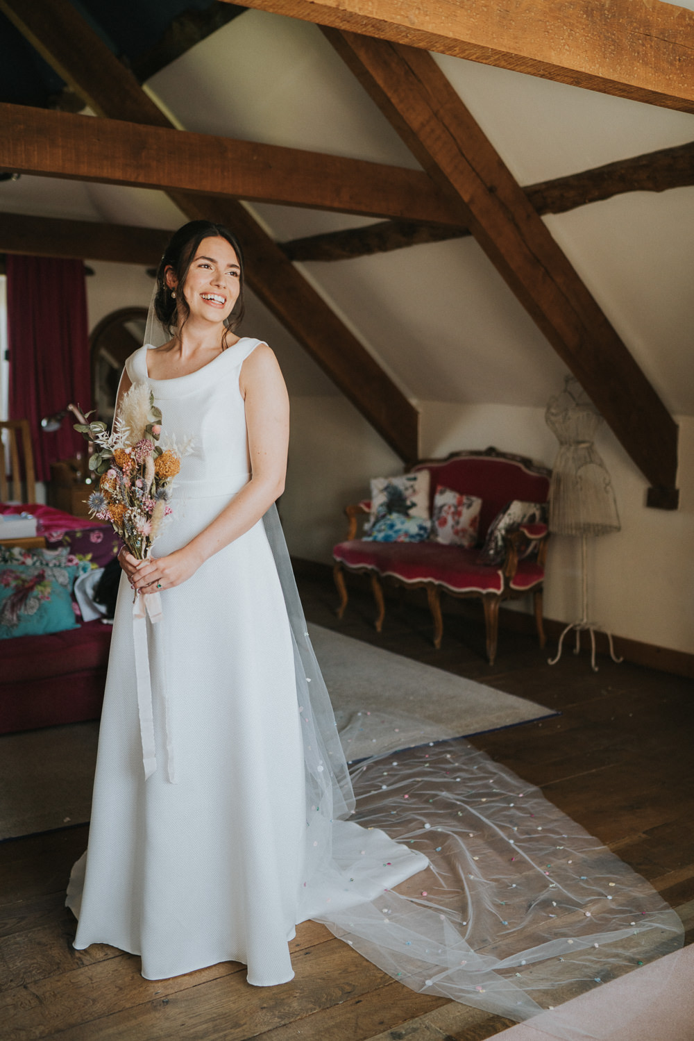 Dress Gown Bride Bridal Button Back Train Weekend Glamping Wedding Grace Elizabeth