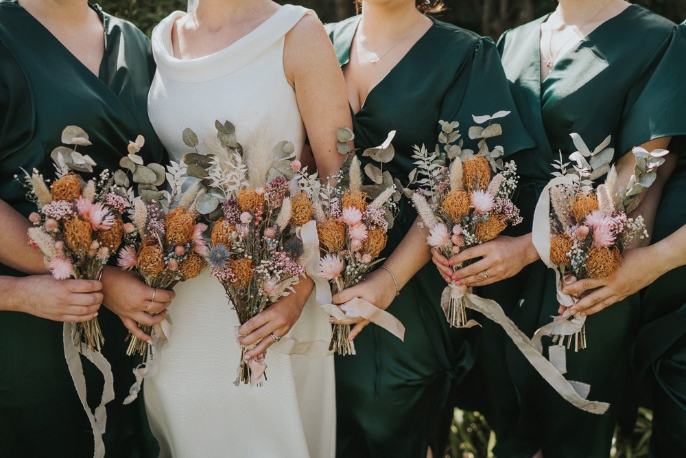 Dried Flower Bouquets Bride Bridesmaids Weekend Glamping Wedding Grace Elizabeth
