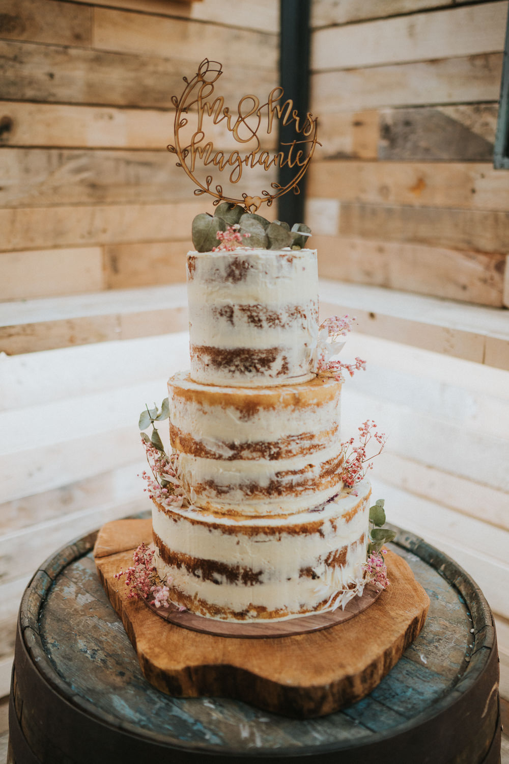 Semi Naked Cake Log Slice Topper Weekend Glamping Wedding Grace Elizabeth