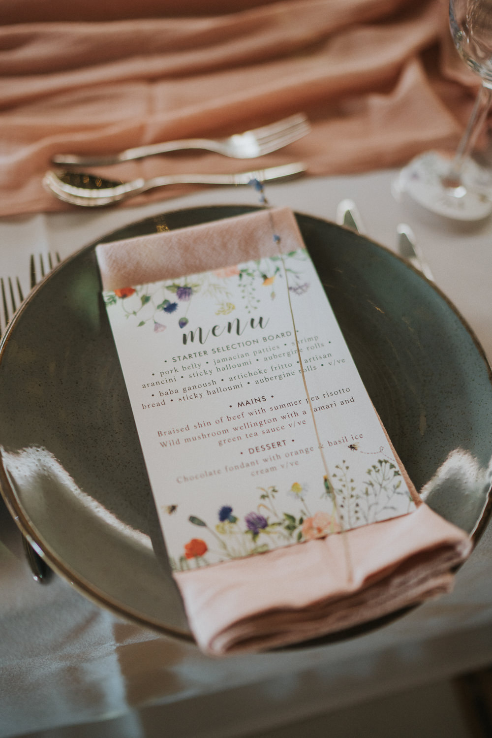 Place Setting Menu Pink Napkin Weekend Glamping Wedding Grace Elizabeth