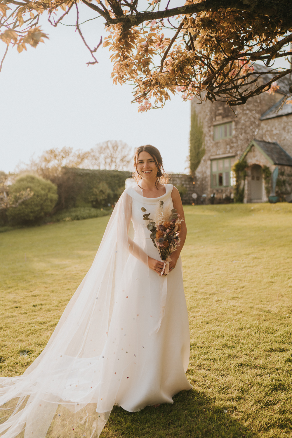 Dress Gown Bride Bridal Button Back Train Weekend Glamping Wedding Grace Elizabeth