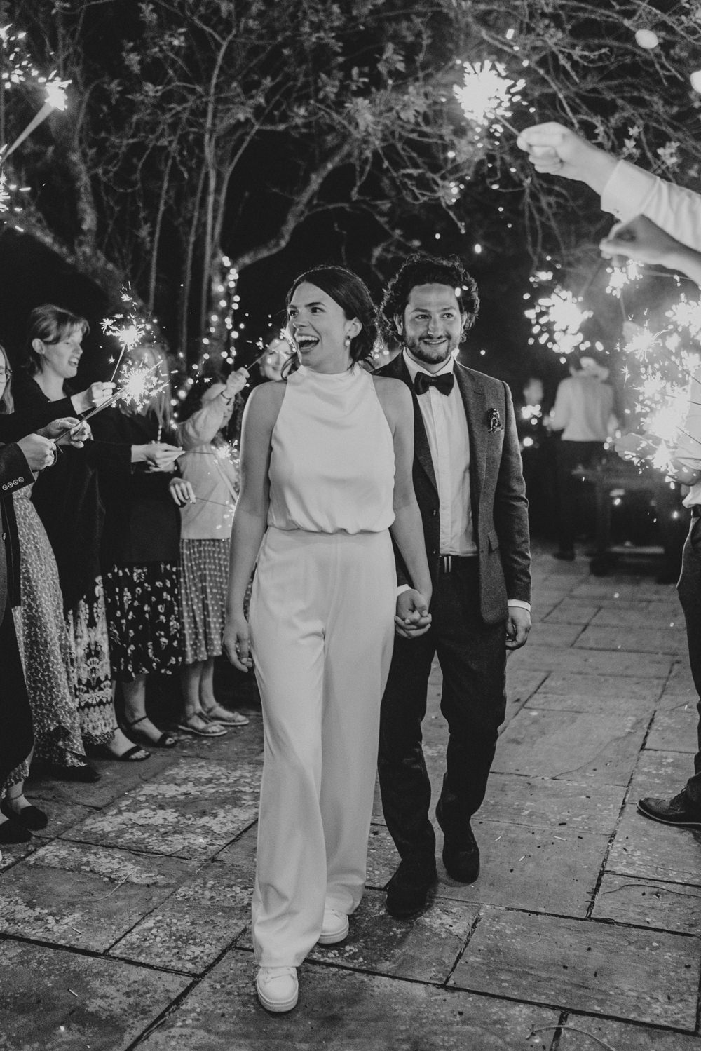 Bride Bridal Jumpsuit Sparkler Exit Weekend Glamping Wedding Grace Elizabeth