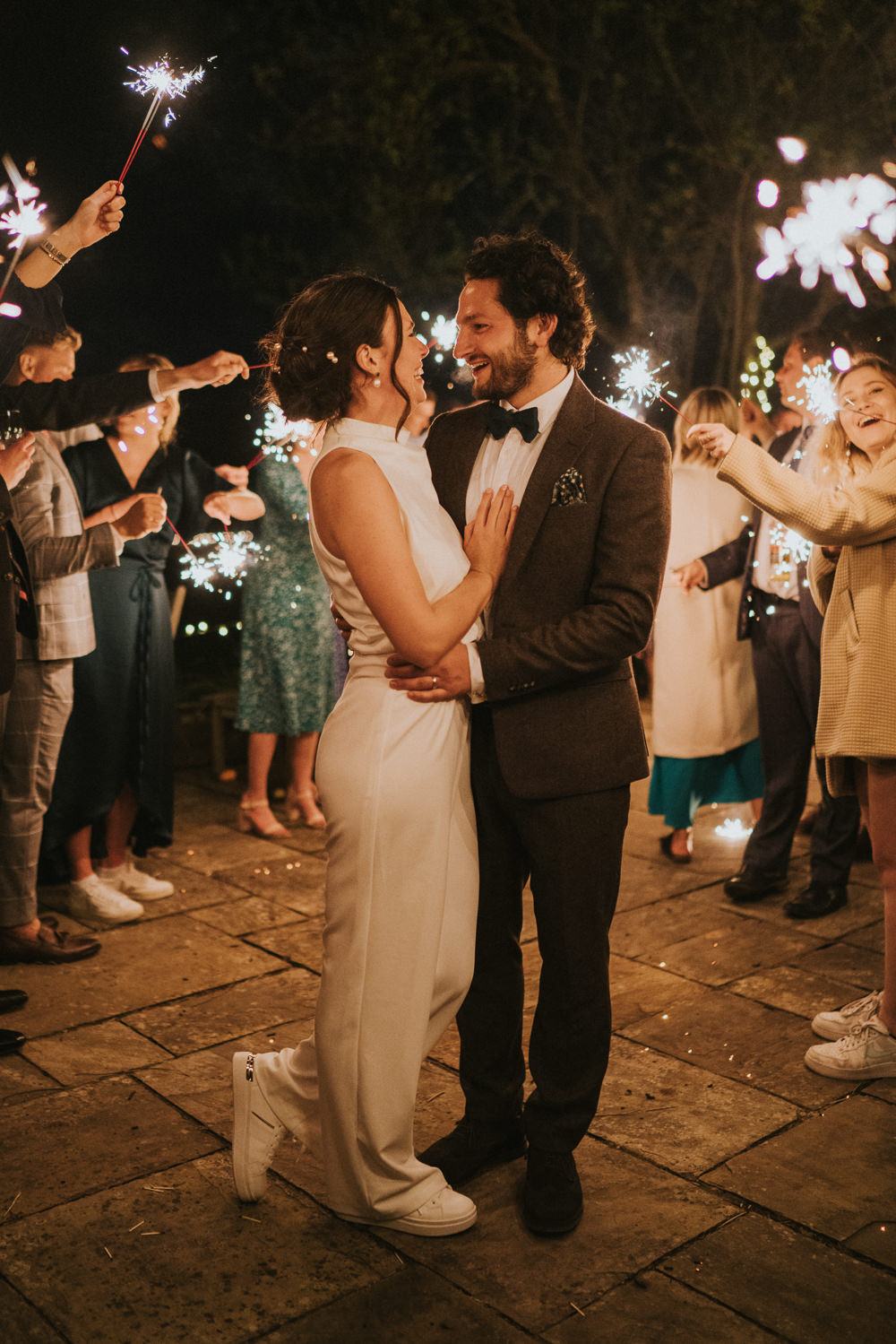Bride Bridal Jumpsuit Sparkler Exit Weekend Glamping Wedding Grace Elizabeth