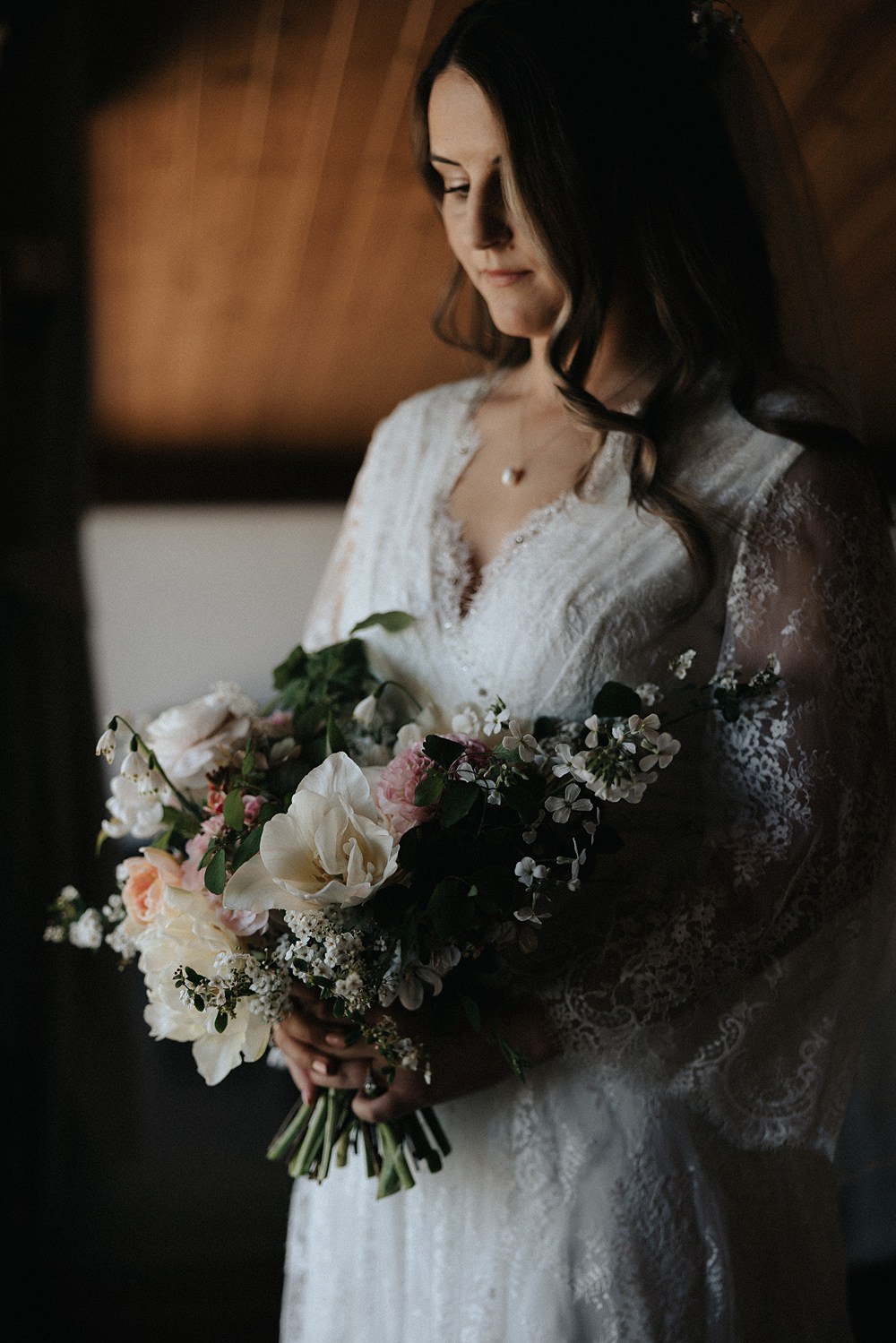 Bouquet Flowers Bride Bridal Spring Blush Pink Ranunculus Tulip Willow Marsh Farm Wedding Matt Horan Photography