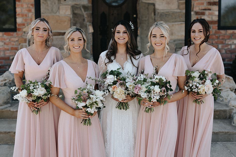 Long Pink Bridesmaid Dresses Willow Marsh Farm Wedding Matt Horan Photography