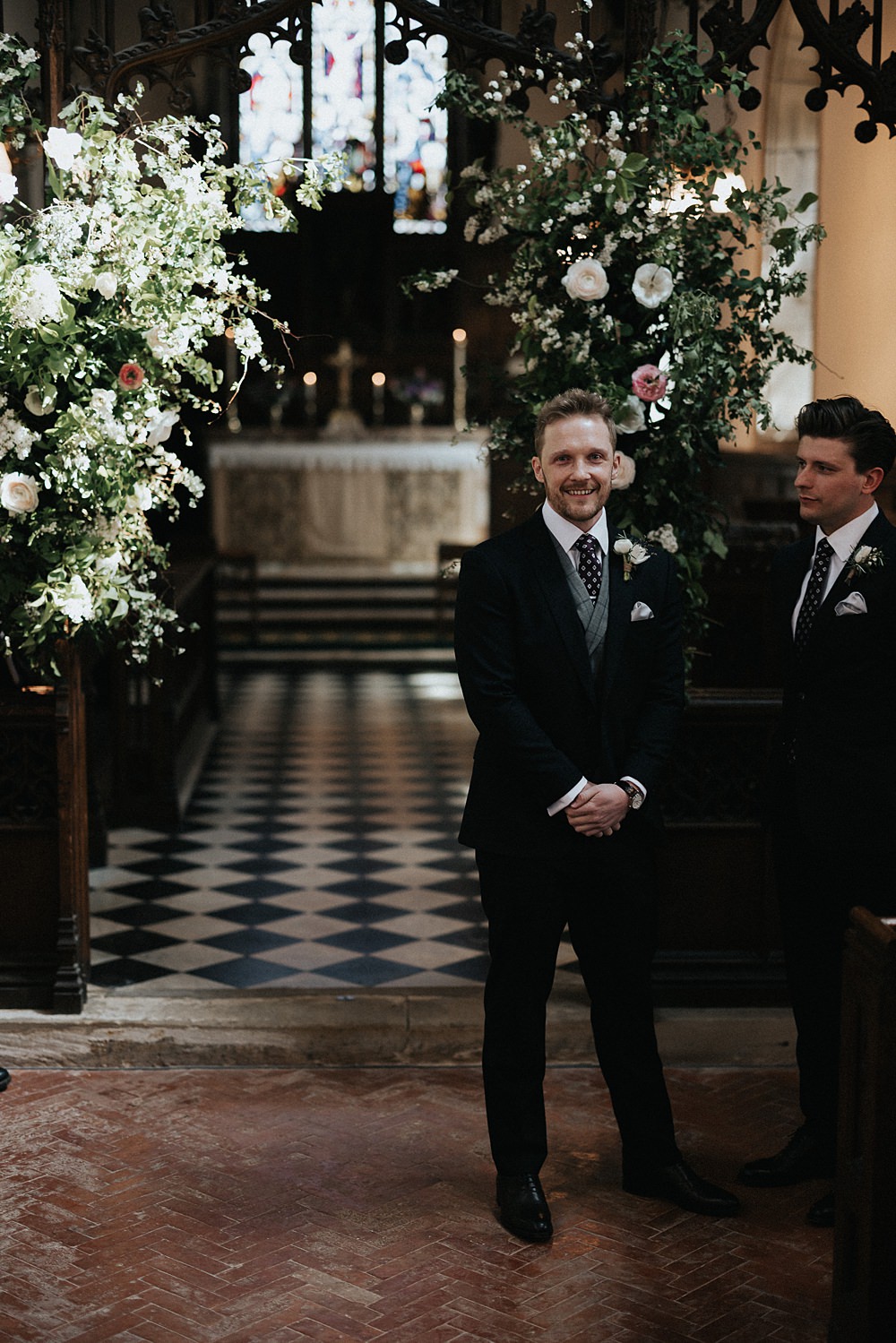 Groom Suit Dark Blue Waistcoat Burgundy Tie Willow Marsh Farm Wedding Matt Horan Photography
