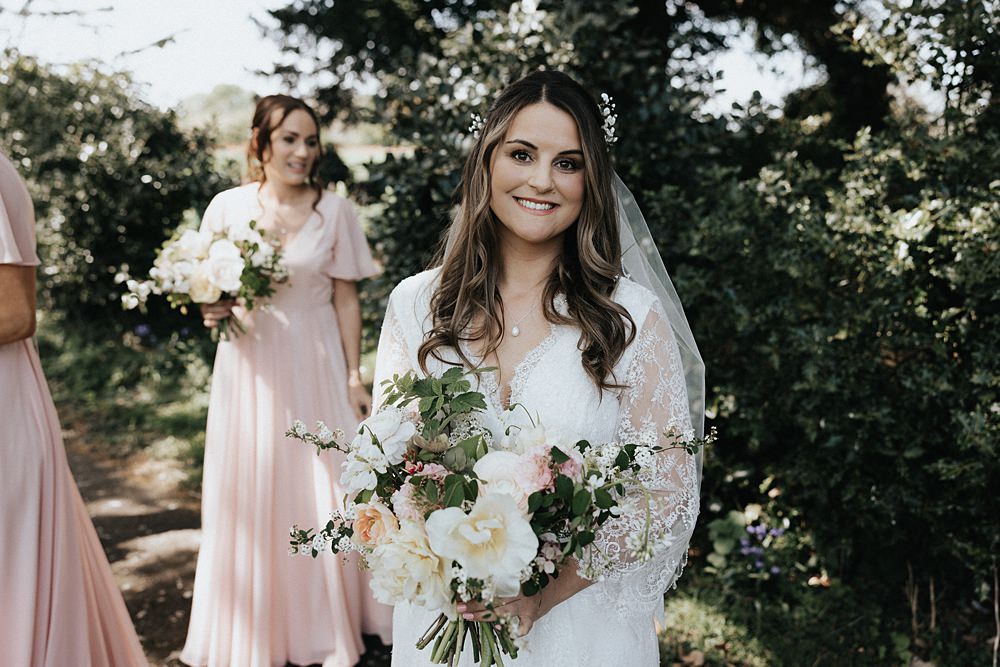 Dress Gown Bride Bridal Lace Long Sleeves Floaty Willow Marsh Farm Wedding Matt Horan Photography