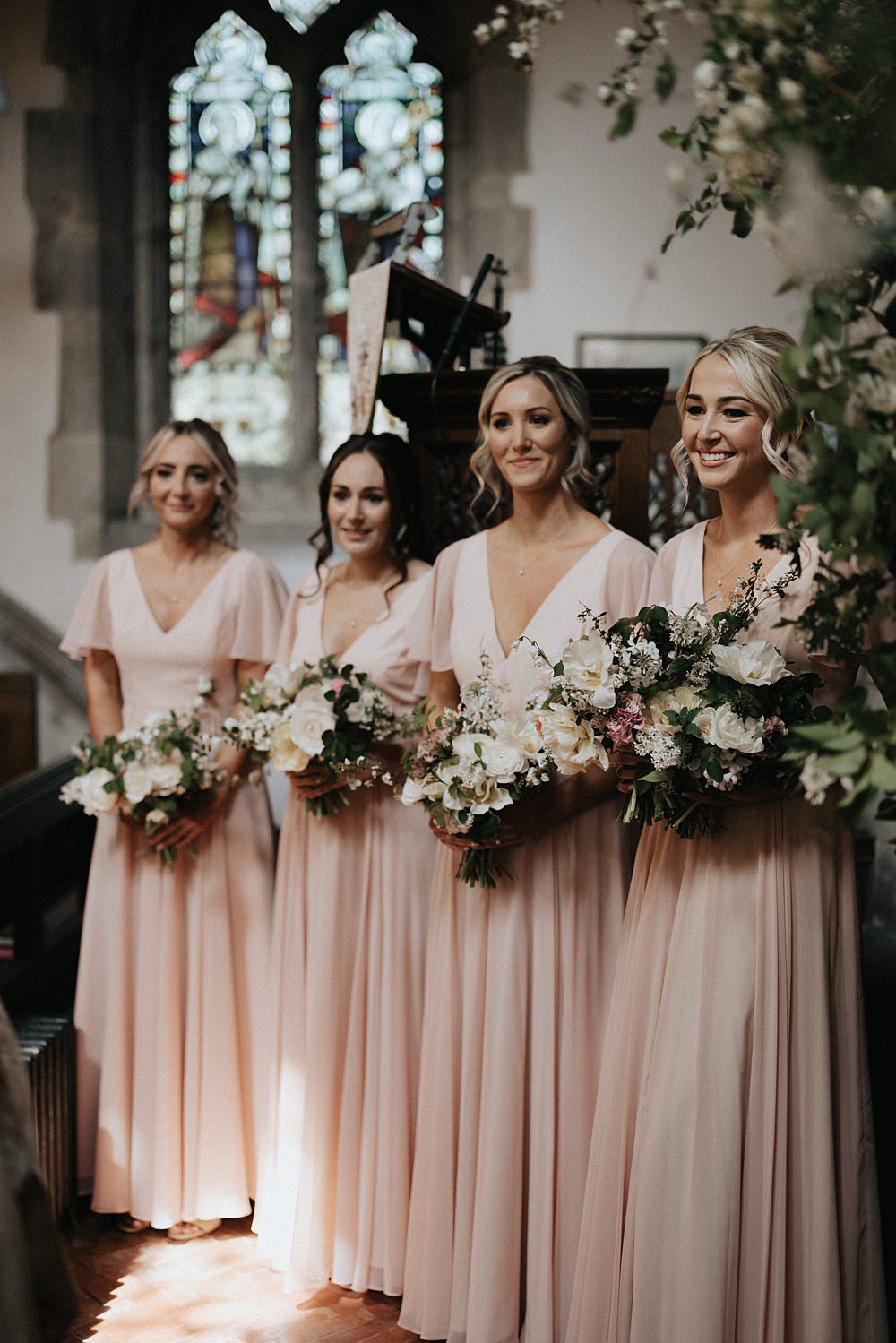 Long Pink Bridesmaid Dresses Willow Marsh Farm Wedding Matt Horan Photography