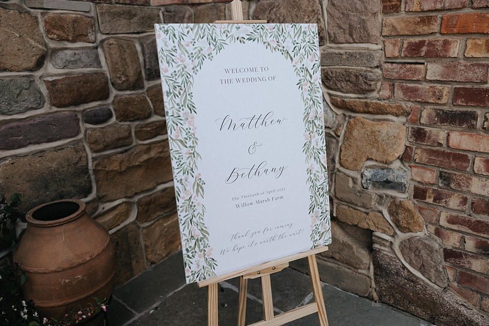 Welcome Sign Illustrated Willow Marsh Farm Wedding Matt Horan Photography