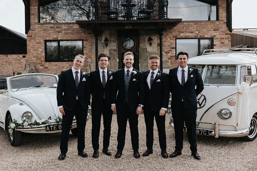 Groom Suit Dark Blue Waistcoat Burgundy Tie Groomsmen Willow Marsh Farm Wedding Matt Horan Photography