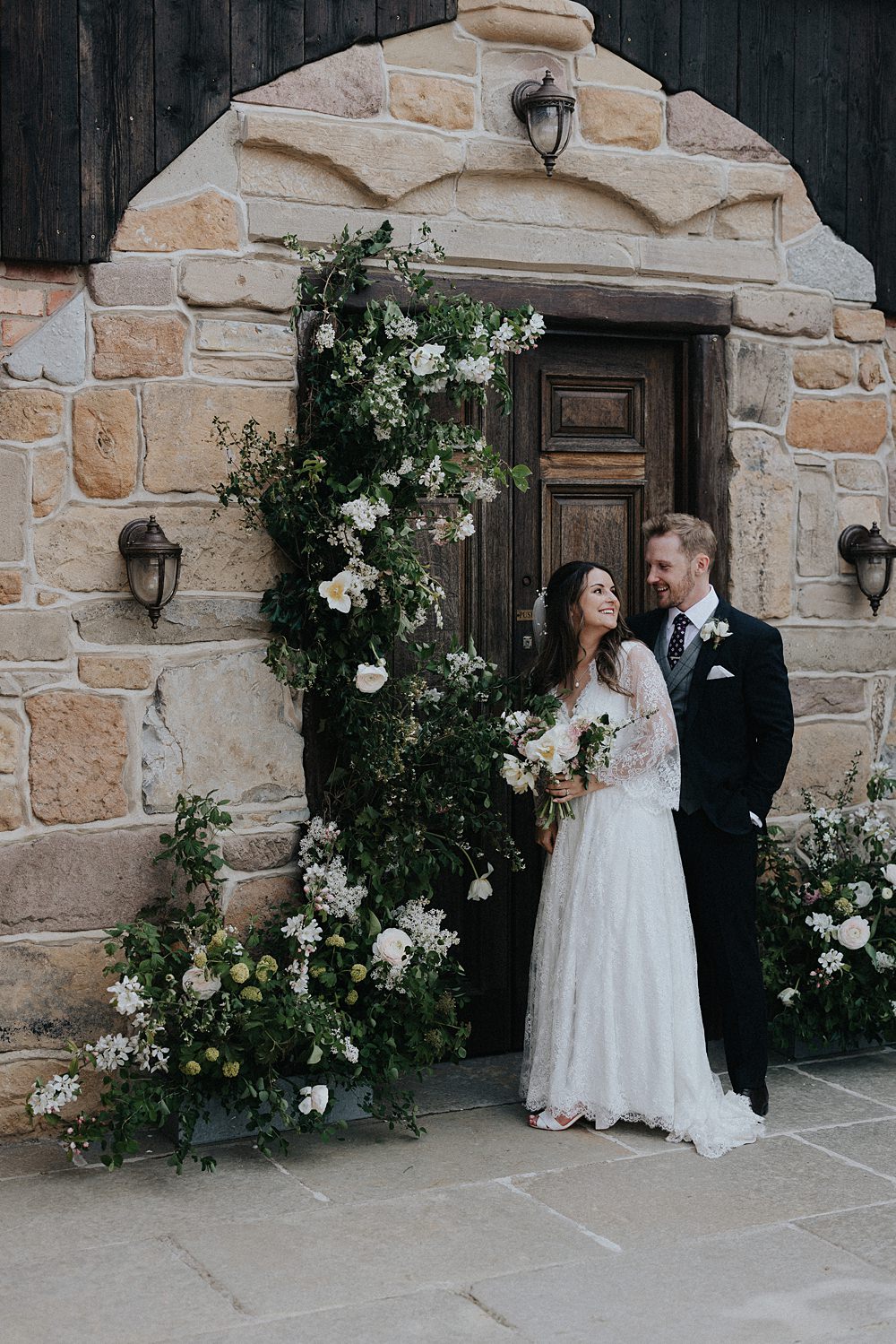 Willow Marsh Farm Wedding Matt Horan Photography Flower Installation Pillars Door Greenery White