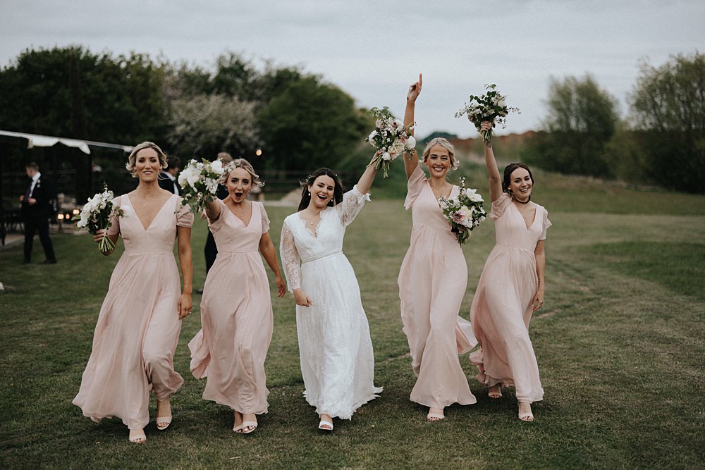 Long Pink Bridesmaid Dresses Willow Marsh Farm Wedding Matt Horan Photography