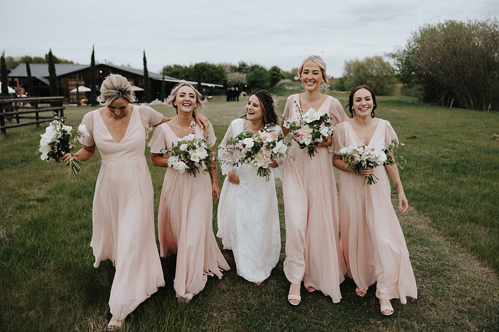 Long Pink Bridesmaid Dresses Willow Marsh Farm Wedding Matt Horan Photography