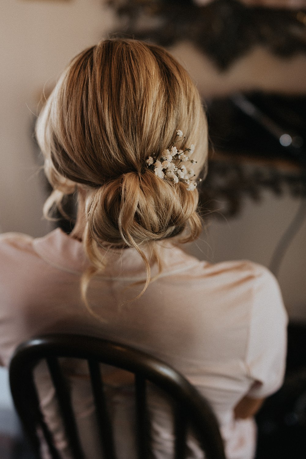 Bridesmaid Hairstyle Chignon Flowers Willow Marsh Farm Wedding Matt Horan Photography