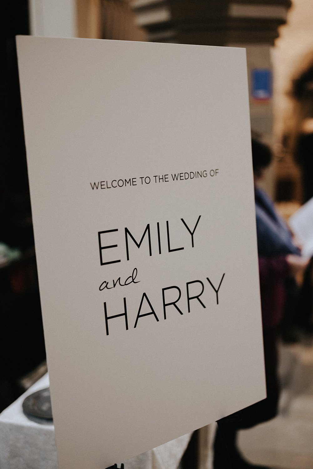 Modern Simple Welcome Sign Winter Wedding West Mill Matt Horan Photography