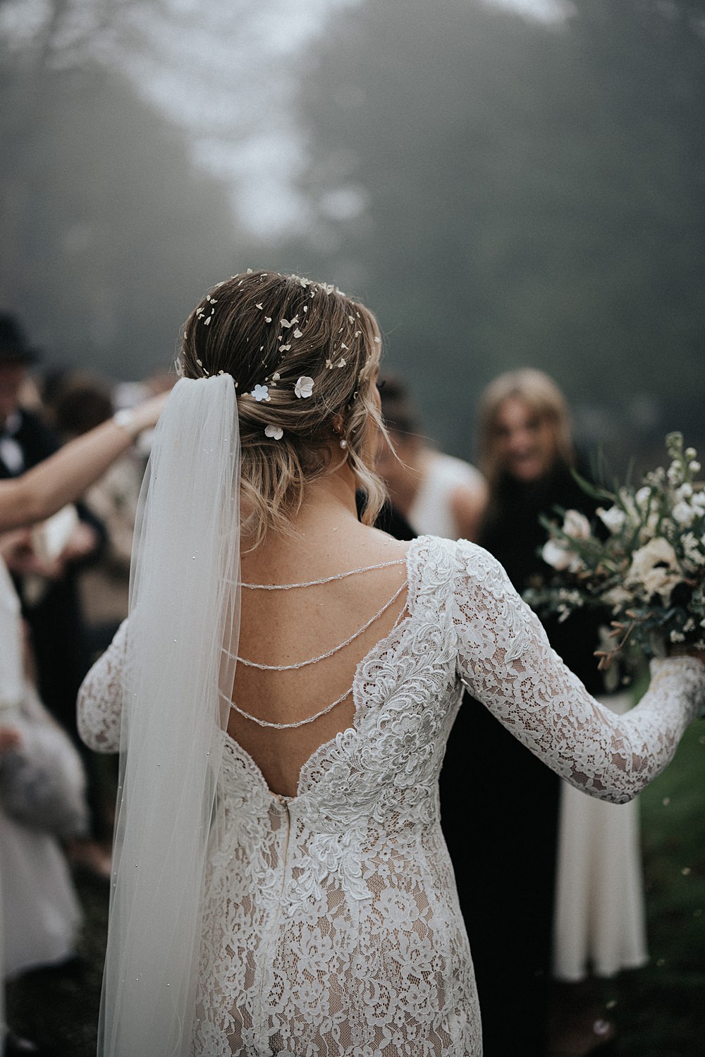 Veil Bride Bridal Hairstyle Winter Wedding West Mill Matt Horan Photography