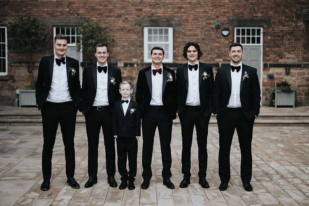 Groom Velvet Tuxedo Bow Tie Groomsmen Winter Wedding West Mill Matt Horan Photography