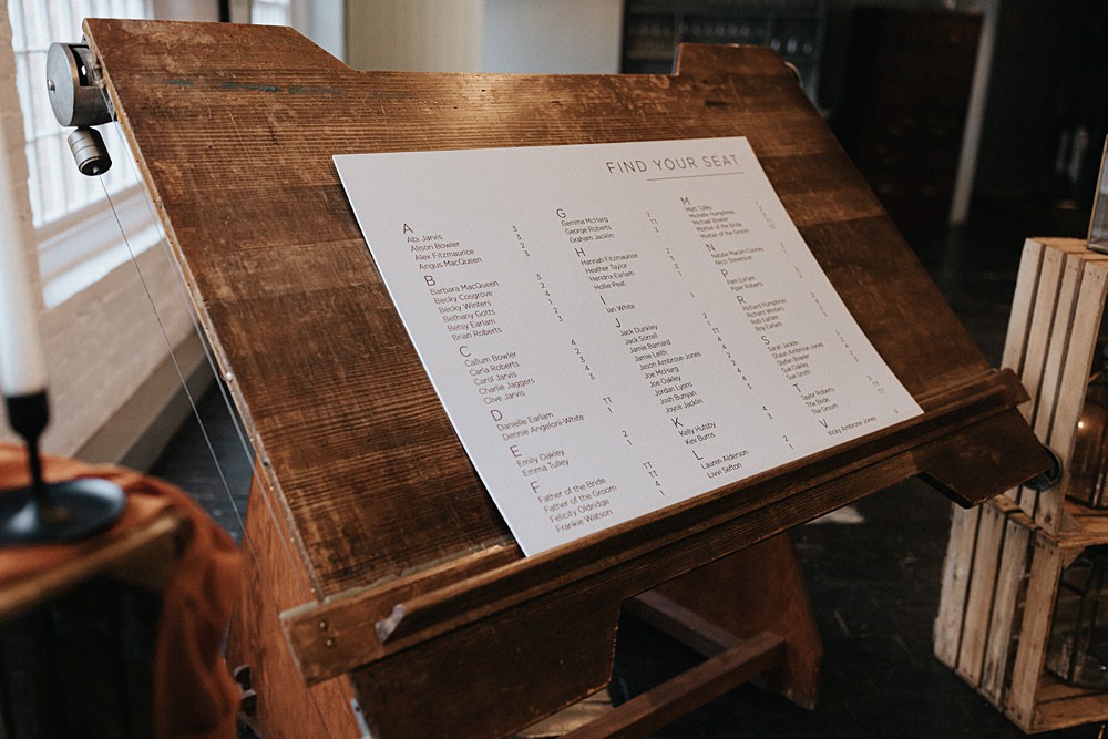 Simple Table Plan Winter Wedding West Mill Matt Horan Photography