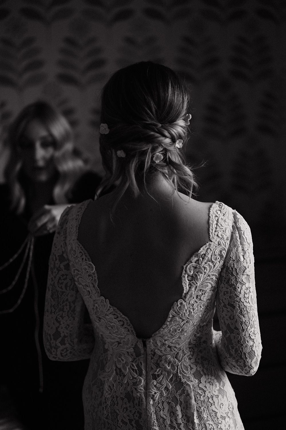 Dress Gown Bride Bridal Lace V Back Long Sleeve Winter Wedding West Mill Matt Horan Photography